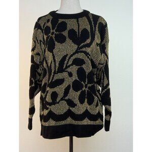 Vintage A. Jane Adams 80's Black & Gold Floral Knit Sweater Made In USA